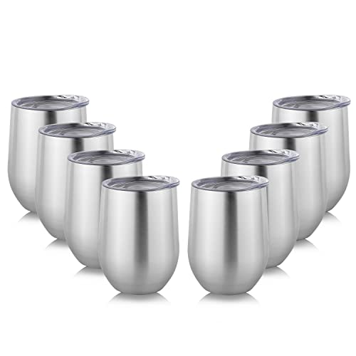 Stainless Steel Wine Tumbler Bulk with Lid (8 Count)