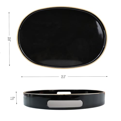 Black Oval Decorative Tray with Handles