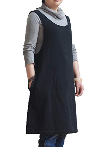 Soft Cotton Linen Apron Solid Color Halter Cross Bandage X Shape Kitchen Cooking Apron for Women Chef Housewarming Gift Black