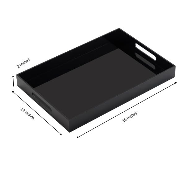 Glossy Black Sturdy Acrylic Serving Tray with Handles