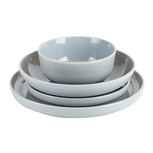 Juno Moon 16 Piece Reactive Blue Double Bowl Dinnerware Set