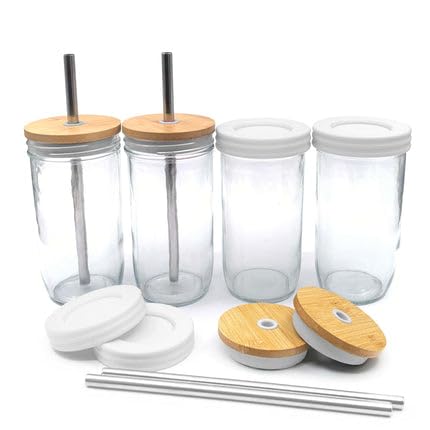 Kids Toddler 24oz Glass Mason Jars + Sleeves + Lids
