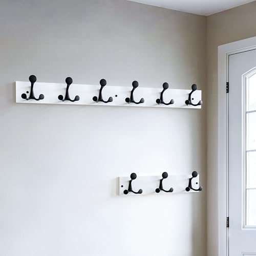 36 Inch White Wood Coat Rack Wall Mount with 6 Triple Hooks