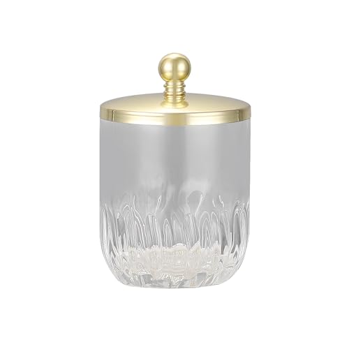 Clear Transparent Apothecary Vertical Wavy Glass Jar With Gold Metal Lid Cover for Bathroom Organization