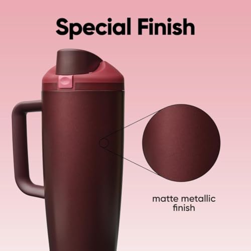 FreeSip Tumbler Stainless Steel Water Bottle 40 oz Black Cherry