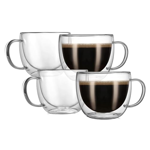 8oz Double Wall Glass Coffee Mugs (4 Count)