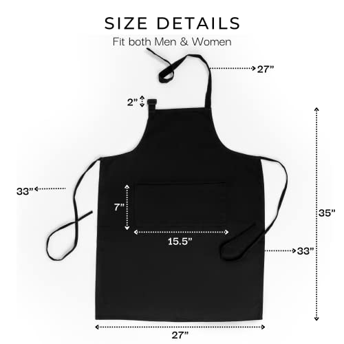 RAJRANG Black Apron Chef for Men and Women with Pockets Cotton Kitchen Cooking Full Aprons 35x27 Inches Pack of 5 (5 Count)