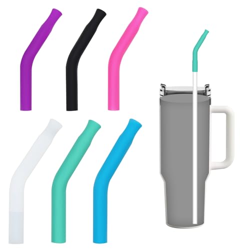 6 Pcs Silicone Straw Tips 6mm 8mm Set Reusable Food Grade Rubber Straw Tips for Metal Glass Straws Replaceable Elbow Covers Fit for 6 (6 Count)