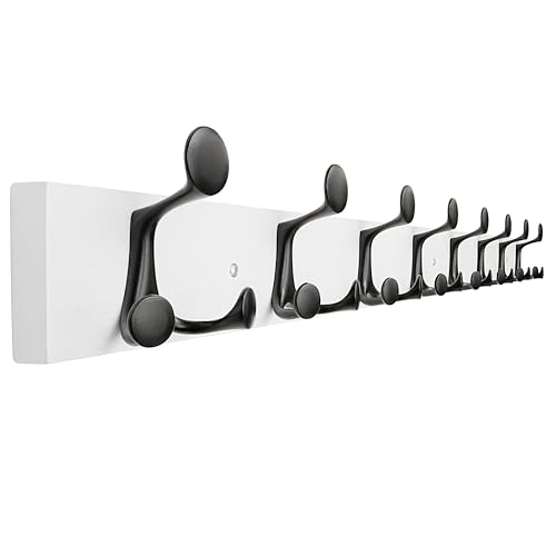 43 Inch White Wood Coat Rack Wall Mount with 8 Triple Hooks