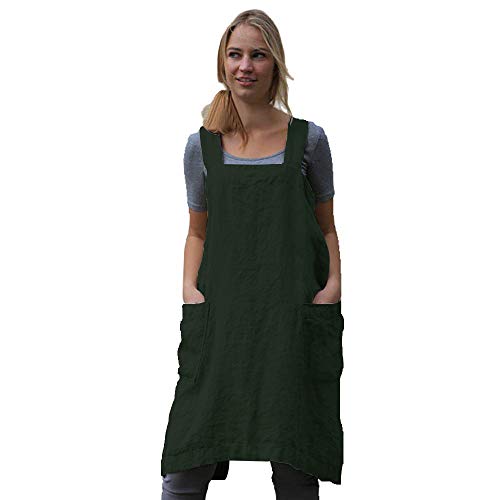 Women's Pinafore Square Apron Baking Cooking Gardening Works Cross Back Cotton