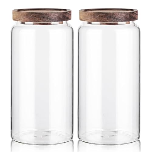 Glass Storage Container Airtight Food Jars Kitchen Canister with Wood Lids (2 Count)