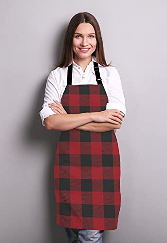 Black and Red Buffalo Plaids Bib Apron with Adjustable Neck for Men Women