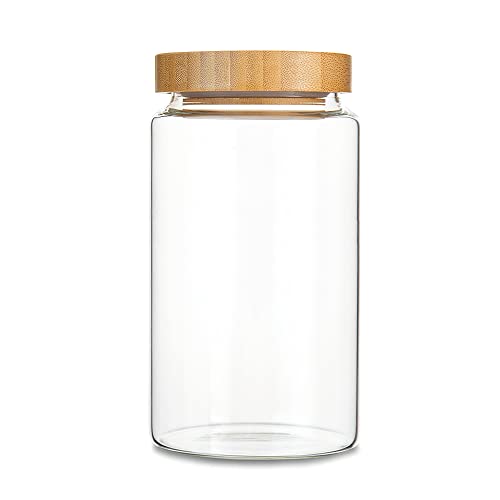 1200ML 42Oz Clear Cute Glass Storage Canister Holder with Airtight Bamboo Lid