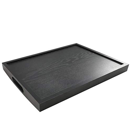 Serving Tray Large Black Wood Rectangle Food Tray Butler Tray Breakfast Tray with Handles