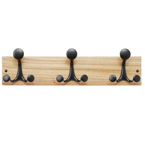 17 Inch Wood Coat Rack Wall Mount with 3 Triple Hooks