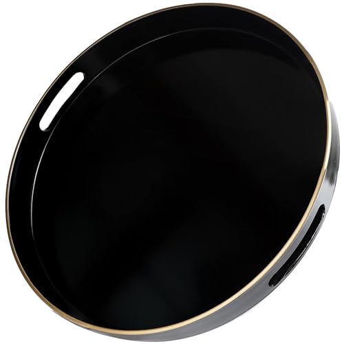 Black Round Decorative Tray with Handles