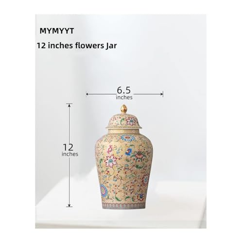 12in flower Ginger Jar with Lid Chinese Decorative brown Ceramic