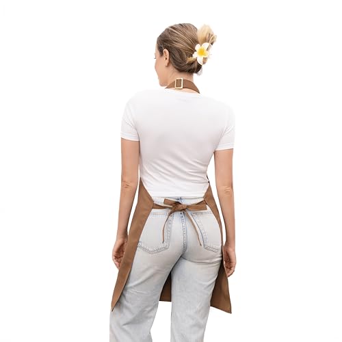 Barista Tools Apron for Women Hairstylists Servers Waterproof Canvas Kitchen Apron with 3 Pockets for Cooking Gardening
