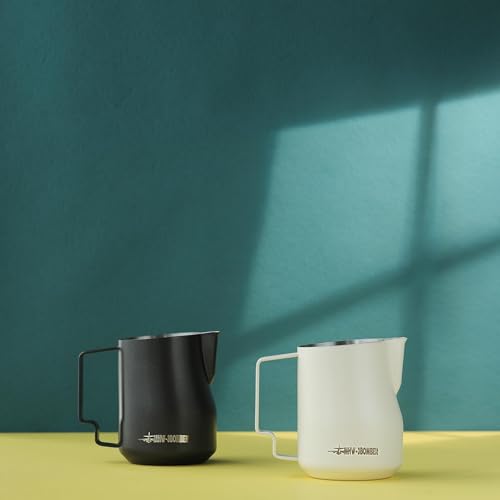 Milk Frothing Pitcher 12oz Milk Frother Cup Espresso Steaming Pitcher Stainless Steel Milk Frother Cup Barista Latte Art Round Spout Milk Jug