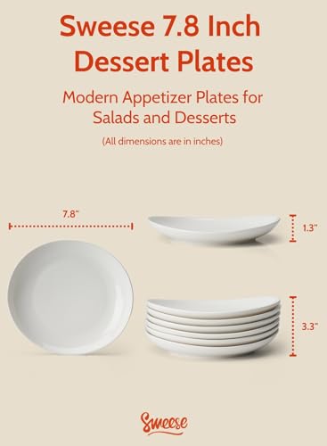 Porcelain 7.8 Inch Dessert Plates Set of 6 (6 Count)
