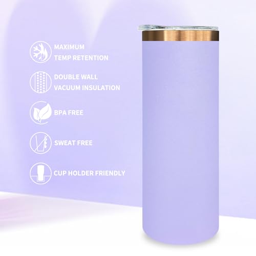 20 oz Skinny Tumblers Bulk with Lids and Straws Lilac (4 Count)