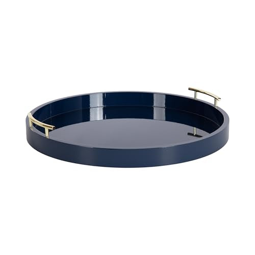 Lipton Modern Round Ottoman Tray; 22 Inch Diameter; Navy and Gold; Decorative Circle Coffee Table Tray for Living Room Decor or Large Serving Tray