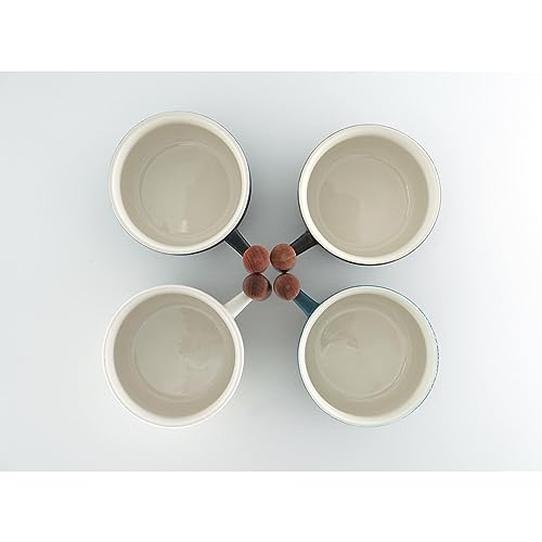 6oz Ceramic Espresso Cups with Wooden Handle (4 Count)