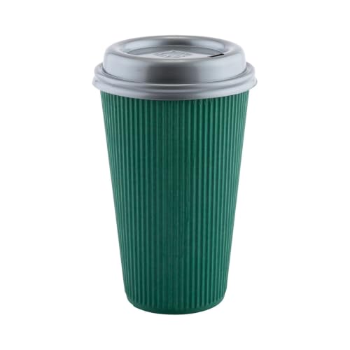 Ripple Wall Coffee Cups 500 Count 16 Ounce Insulated Forest Green Paper Cups
