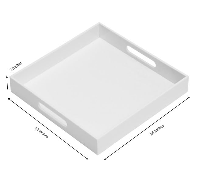 Glossy White Sturdy Acrylic Serving Tray with Handles
