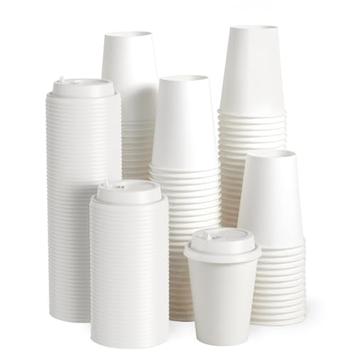 100 Pack 12 oz Disposable Paper Coffee Cups with Lids (100 Count)