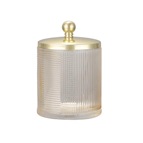 Tan Colored Tranlucent Apothecary Ribbed Geometric Etched Glass Jar W