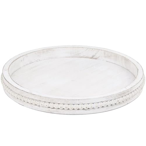 Round Wood Serving Tray with Beads