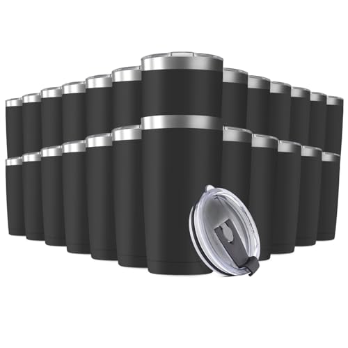 25 Pack 20oz Tumbler Vacuum Insulated Travel Mug with Lids