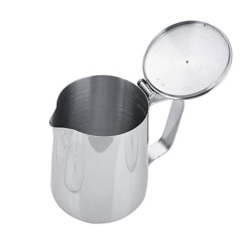 Stainless Steel Coffee Cup Mug Milk Frothing Pitcher Jug with Lid for Latte Coffee Art for Office Kitchen with handle