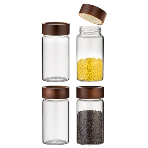 8 oz Small Glass Spice Jars with Airtight Wood Acacia Lid 4 PCS