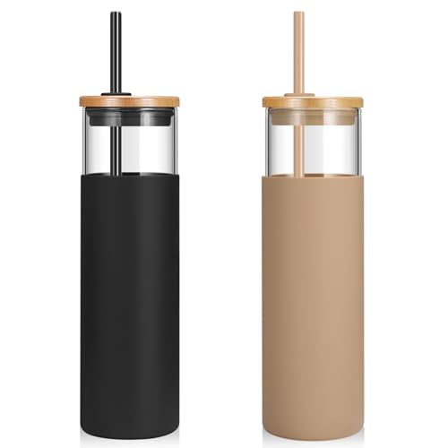 28 oz Glass Tumbler with Lids and Straws