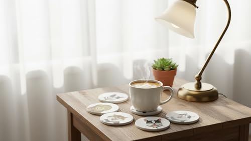 Cute Coasters for Desk Dog Themed Absorbent Ceramic Cup Coasters for Tabletop Protection