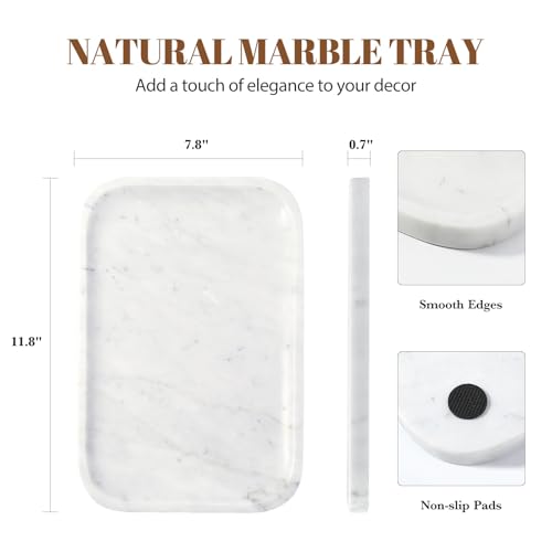 Marble Tray 12"x8" Bianco Carrara Marble Vanity Tray for Countertop Bathroom Kitchen Dresser