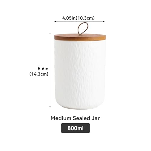 Black White Ceramic Coffee Canister Tea Canister with Seal Wood Lid (3 Count)