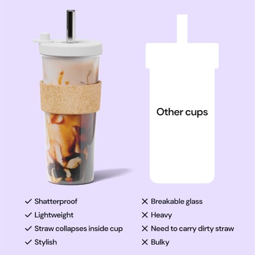 Sage Green 24 oz Reusable Boba Cup and Straw Bubble Tea Cup with Wide Lid and Straw