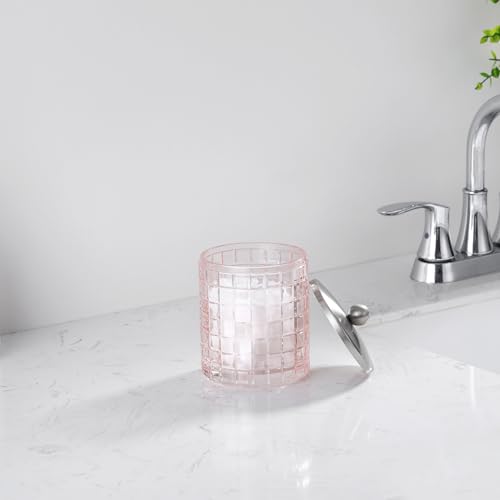 Blush Colored Tranlucent Apothecary Etched Geometric Grid Glass Jar W