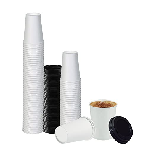 White Disposable Paper Coffee Cups with Lids (25 Count)