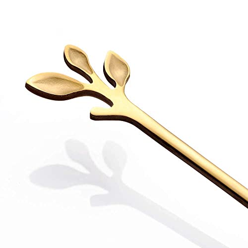6 Piece Elegant Gold Leaf Long Handle Teaspoons (6 Count)