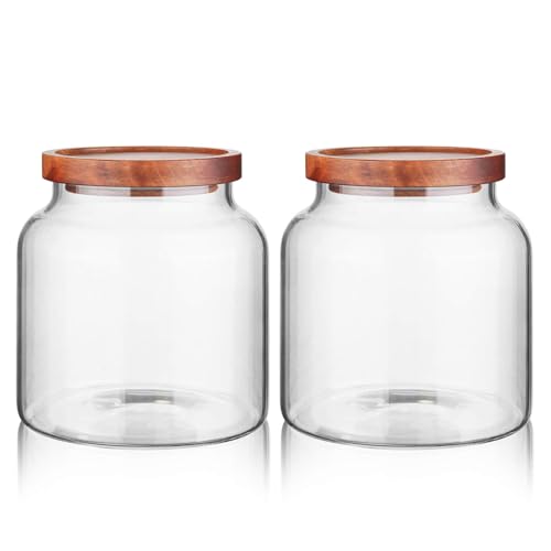 Glass Storage Container Airtight Food Jars Kitchen Canister with Wood Lids