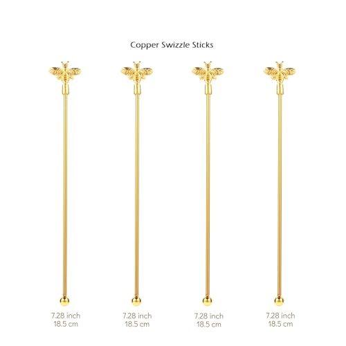 4Pcs Bumble Bee Cocktail Stirrers Swizzle Sticks Stainless Steel 7.5" Coffee Beverage Stir Sticks with Gold Decor Top for Mixing Cocktail