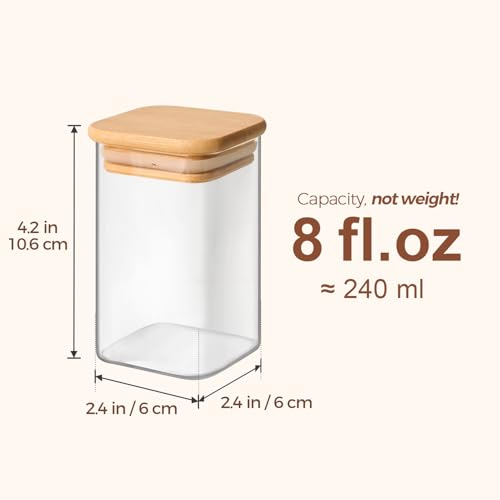 Square Glass Spice Jars with Labels 8 oz 16 Pack with Bamboo Lids (16 Count)