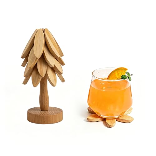 Wooden Tree Shaped Coasters Set for Coffee Table (4 Count)