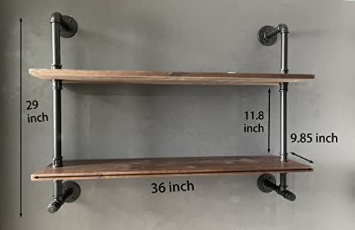 Industrial Pipe Wall Shelves Pipe Shelving with Real Wood Plank 36 Inches