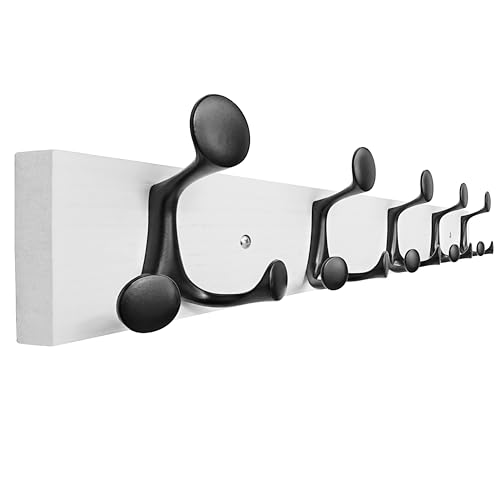 24 Inch White Wood Coat Rack Wall Mount with 5 Triple Hooks