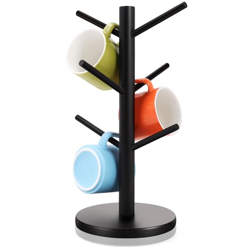 Wood Mug Holder Tree with 6 Hooks for Countertop